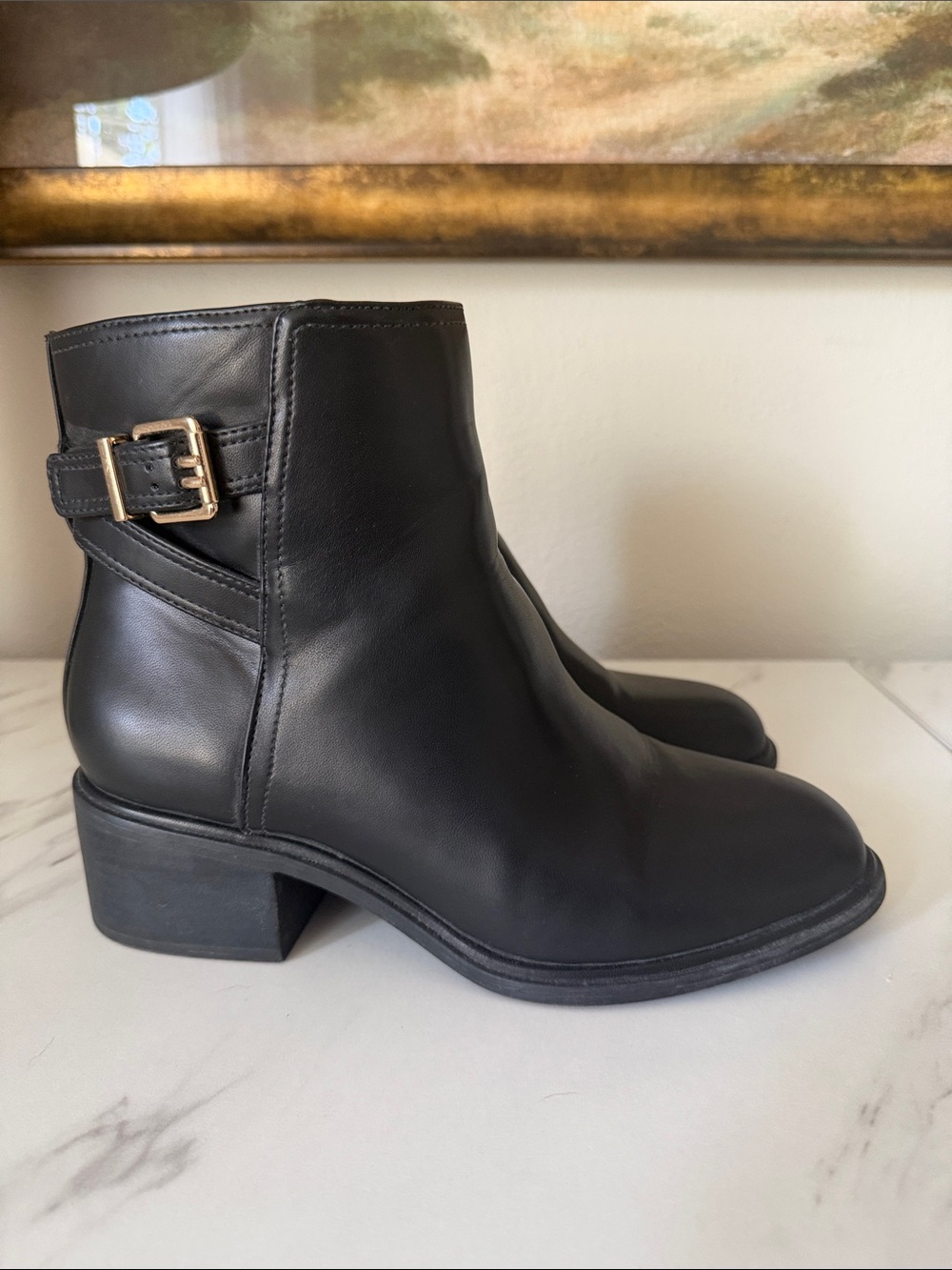 Kelly & Katie Women's Black Leather Ankle Boots with Buckle - Size 8 W